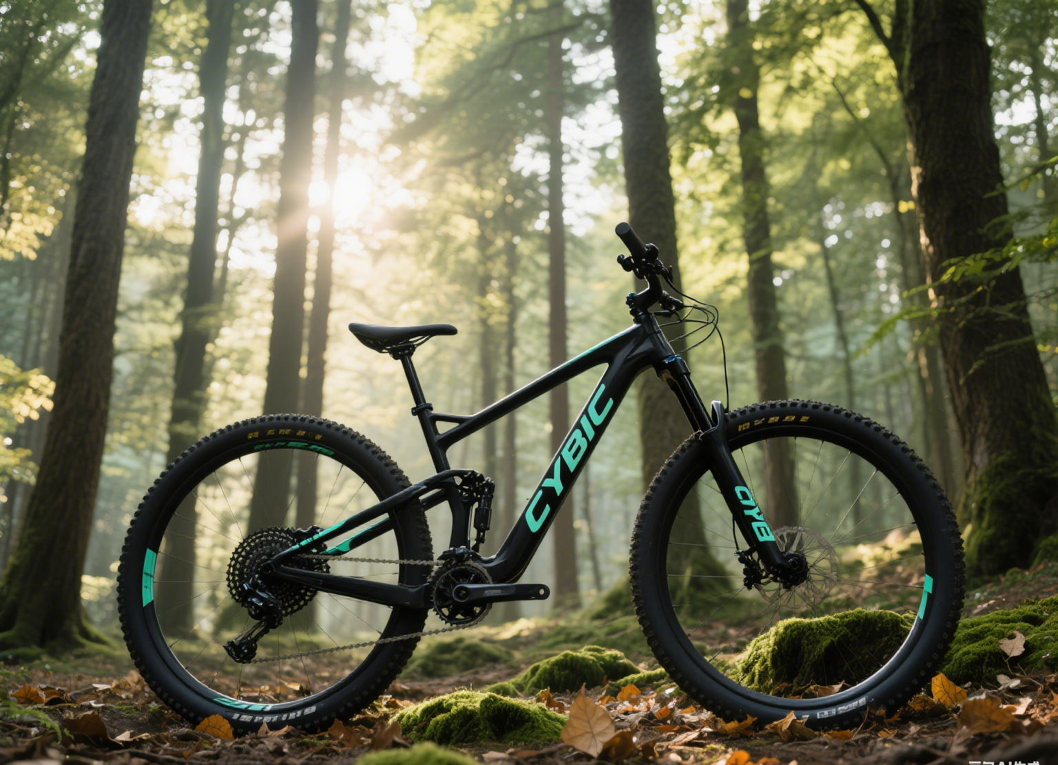 Bicicleta de monta&ntilde;a negra en el bosque