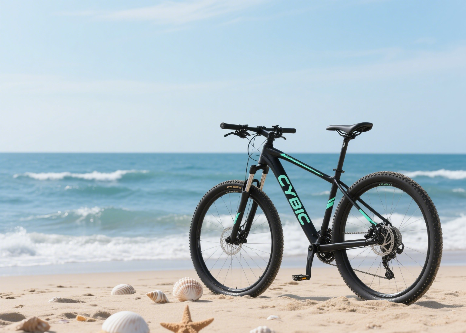 Bicicleta negra en la playa